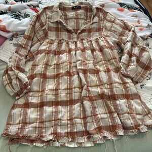 Casual Plaid Blouse in Brown and Cream